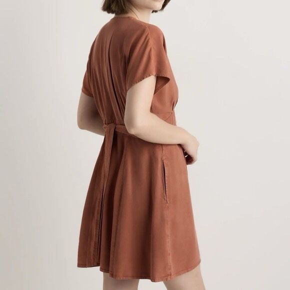 Quince Vintage Wash Tencel Button Front Tie Back Dress Terracotta Size Small - Picture 6 of 13